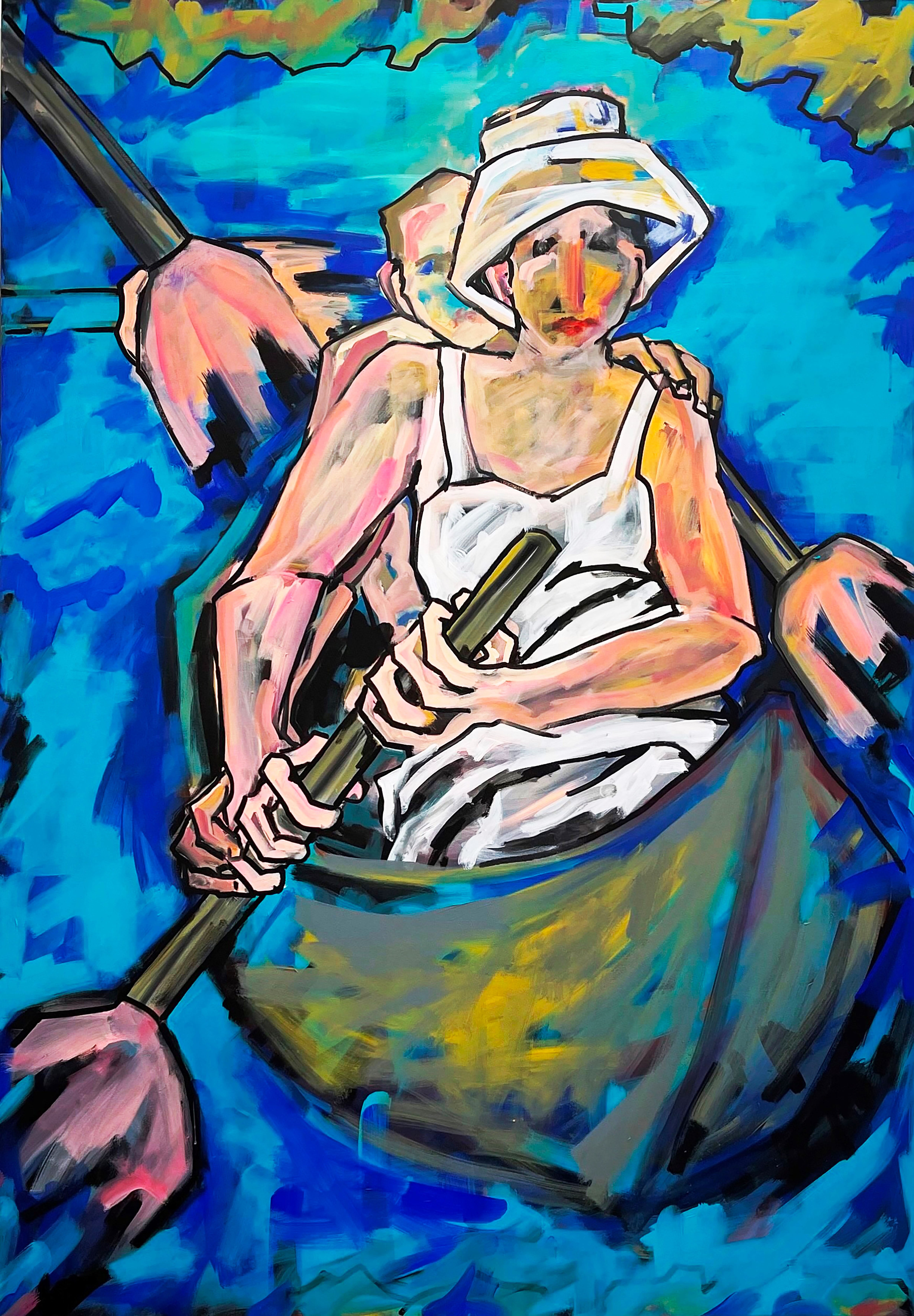 Boat, girl and strokesman, Gemälde von Renata Franzky